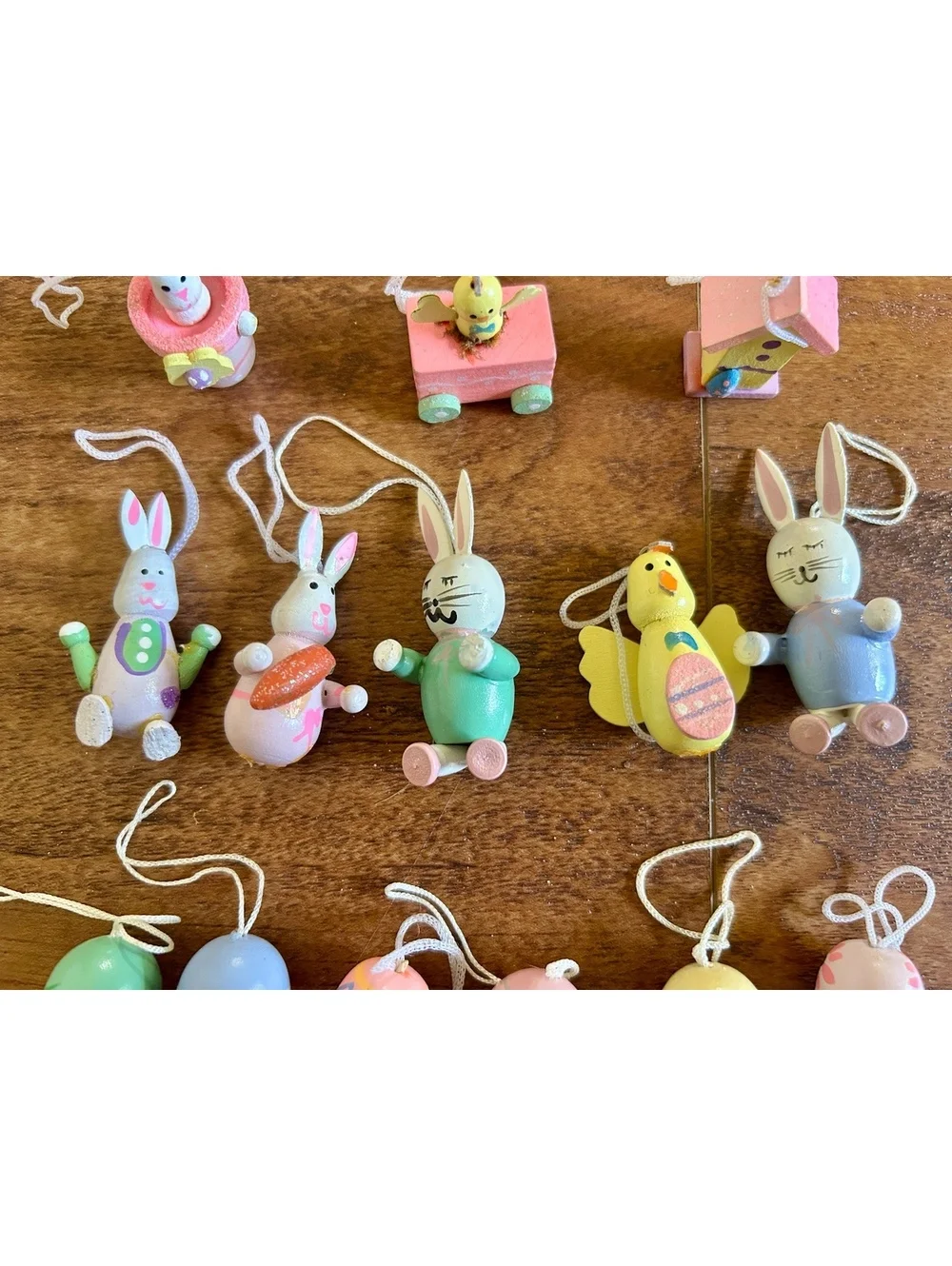 Set of 14 Vintage Easter Wooden Ornaments with Bunnies, Chicks, Eggs, and Bird